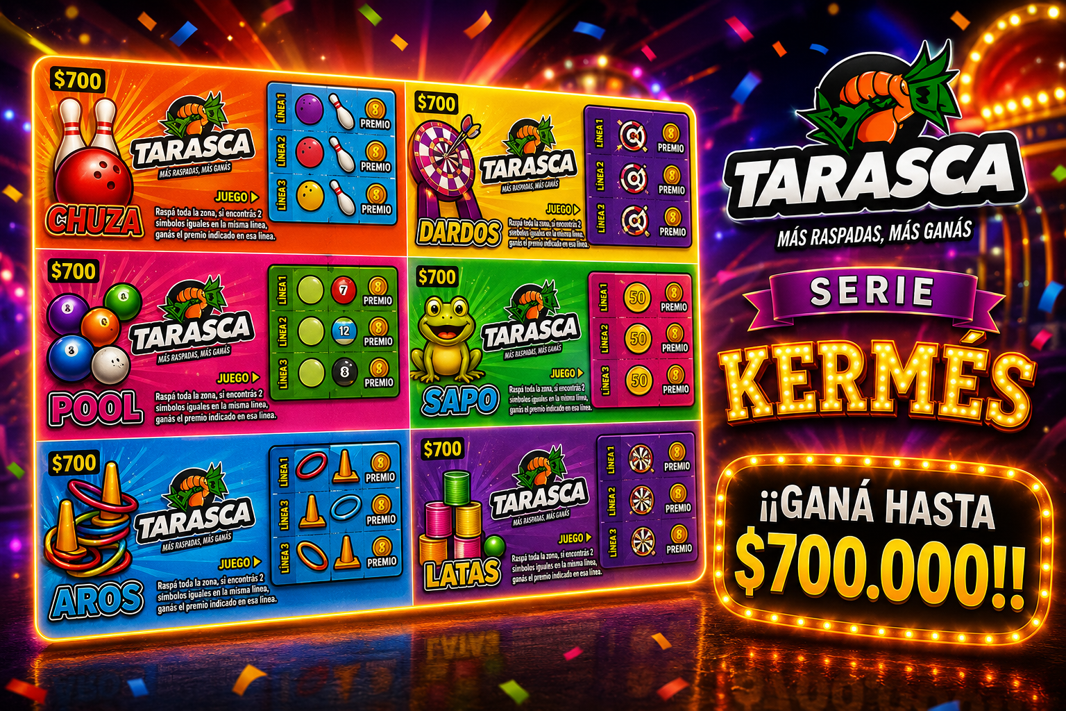 Serie Kermés con las raspaditas Pool, Chuza, Dardos y Sapo
